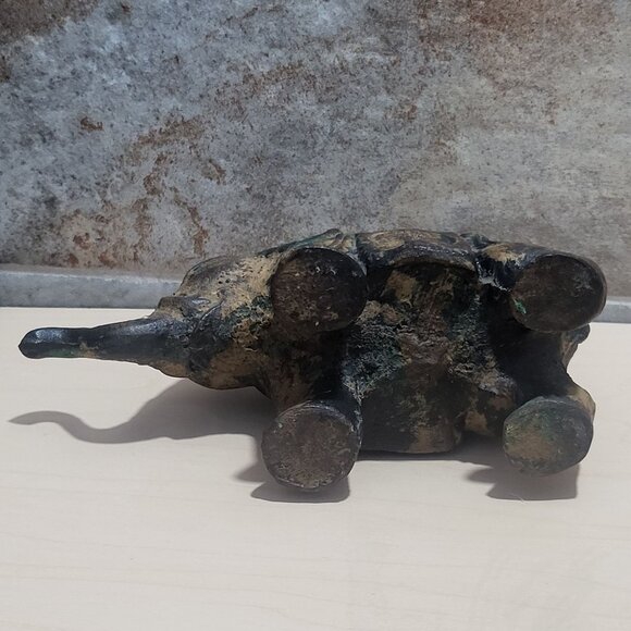 Antique Cast Iron Metal Elephant Figurine Statue Dark Patina - Picture 7 of 13